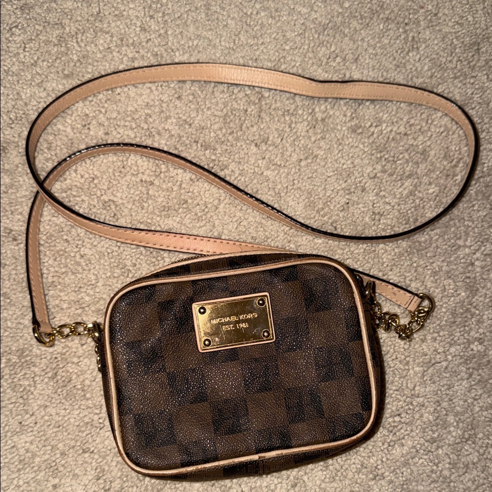 Michael Kors Checkered Brown Crossbody Bag